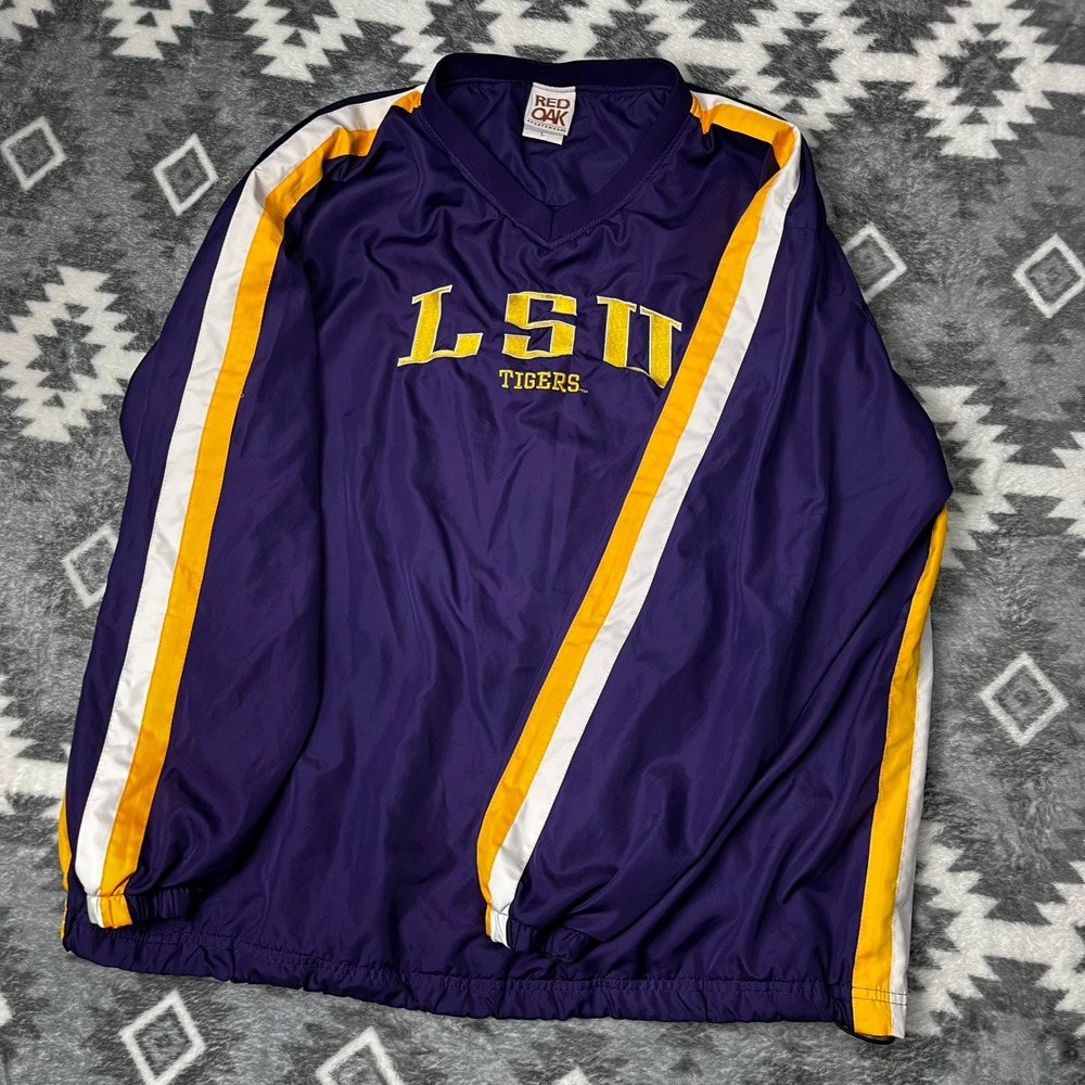 Vintage Red Oak LSU Tigers Windbreaker Pullover Purple Gold V-Neck Large